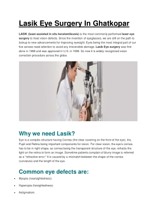 Lasik Eye Surgery In Ghatkopar By Eye Specialist Dr. Jatin Ashar