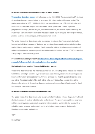 Vitreoretinal Disorders Market to Reach US 2.96 Billion by 2029