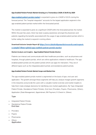 App-Enabled Patient Portals Market Growing at a Tremendous CAGR of 20.0 by 2029