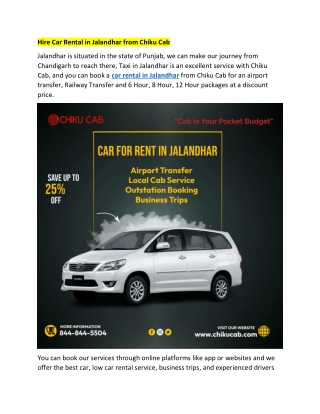 Hire Car Rental in Jalandhar from Chiku Cab
