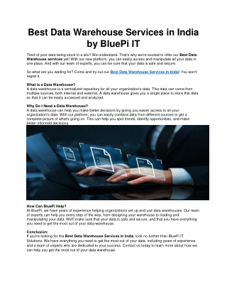 BluePiIT Data Warehouse