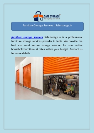 Furniture Storage Services | Safestorage.in