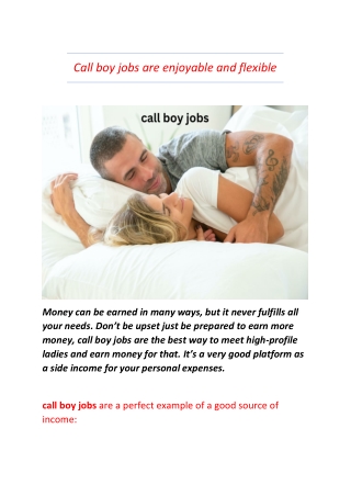 Call boy jobs are enjoyable and flexible