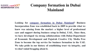 Company formation in Dubai Mainland