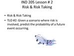 IND 205 Lesson 2 Risk Risk Taking