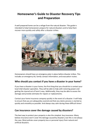 Homeowner's Guide to Disaster Recovery Tips and Preparation