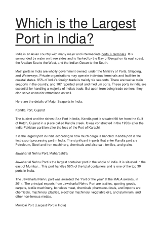 Which is the Largest Port in India