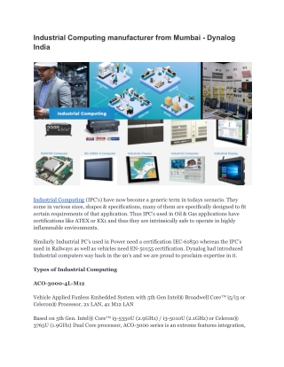 Industrial Computing manufacturer from Mumbai - Dynalog India