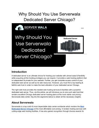 Why Should You Use Serverwala Dedicated Server Chicago_