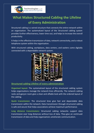What Makes Structured Cabling the Lifeline of Every Administration