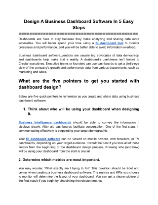 Design A Business Dashboard Software In 5 Easy