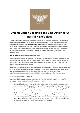 Organic Cotton Bedding is the Best Option for A Restful Night