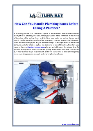 How Can You Handle Plumbing Issues Before Calling A Plumber