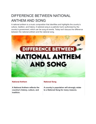 DIFFERENCE BETWEEN NATIONAL ANTHEM AND SONG