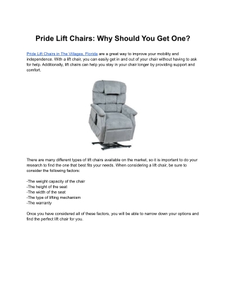 Pride Lift Chairs: Why Should You Get One?