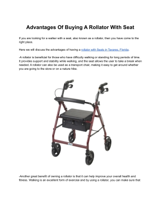 Advantages Of Buying A Rollator With Seat