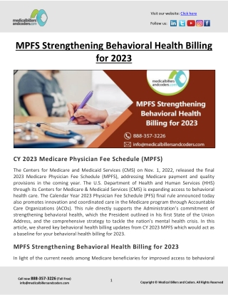 MPFS Strengthening Behavioral Health Billing for 2023