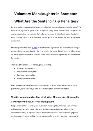 Voluntary Manslaughter in Brampton What Are the Sentencing & Penalties