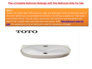 Plan a Complete Bathroom Redesign with Toto Bathroom Sinks For Sale