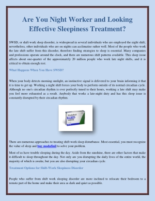 Are You Night Worker and Looking Effective Sleepiness Treatment?
