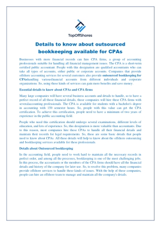 Details to know about outsourced bookkeeping available for CPAs