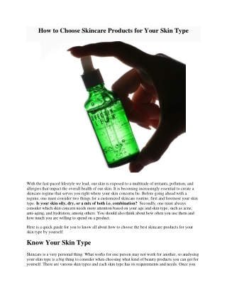 How to Choose Skincare Products for Your Skin Type