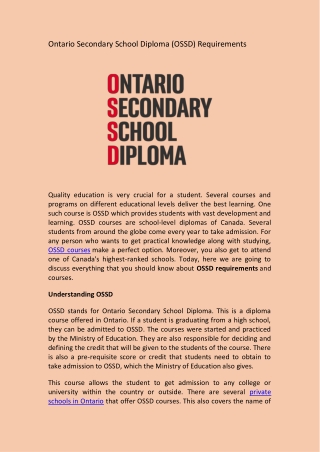 Ontario Secondary School Diploma Requirements