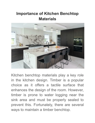 Importance of Kitchen Benchtop Materials