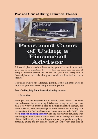 The Pros and Cons of Hiring a Financial Advisor