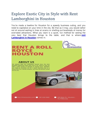 Explore Exotic City in Style with Rent Lamborghini in Houston