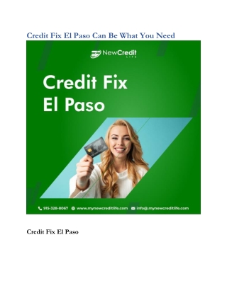 Credit Fix El Paso Can Be What You Need