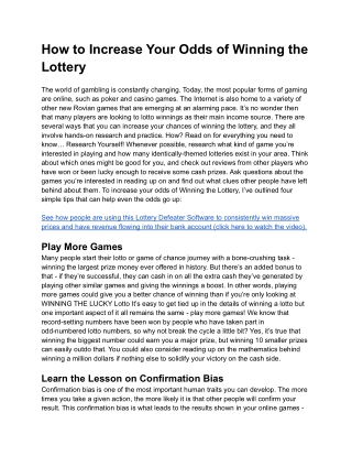 How to Increase Your Odds of Winning the Lottery