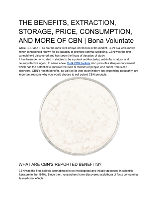 THE BENEFITS, EXTRACTION, STORAGE, PRICE, CONSUMPTION, AND MORE OF CBN _ Bona Voluntate