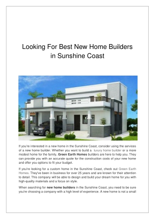 Looking For Best New Home Builders In Sunshine Coast