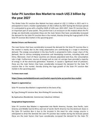 Solar PV Junction Box Market