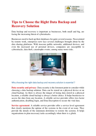 Tips to Choose the Right Data Backup and Recovery Solution