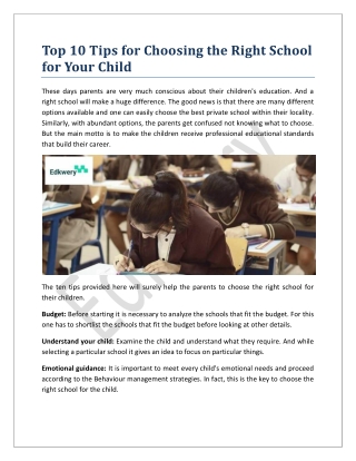 Top 10 Tips for Choosing the Right School for Your Child