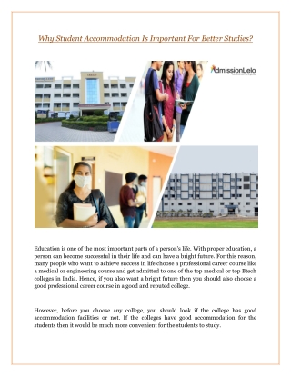 Why Student Accommodation Is Important For Better Studies