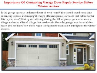 Importance Of Contacting Garage Door Repair Service Before Winter Arrives