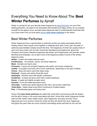 Everything You Need to Know About The Best Winter Perfumes by Ajmal