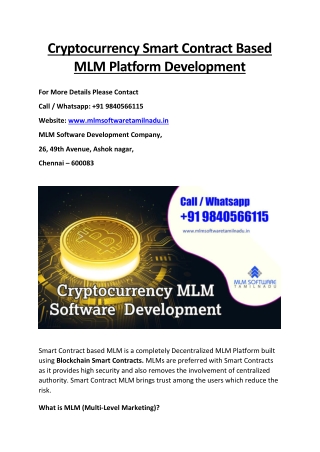 Cryptocurrency Smart Contract based MLM platform development