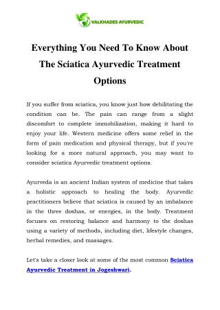 Sciatica Ayurvedic Treatment in Jogeshwari Call-9870270610