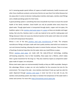 A healthy future with Stainless Steel Pipes