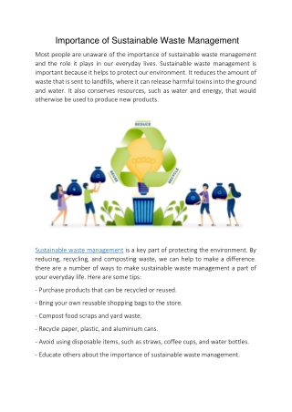 Importance of Sustainable Waste Management