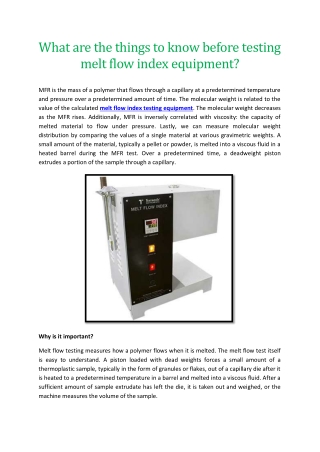 What are the things to know before testing melt flow index equipment