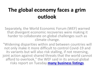 The global economy faces a grim outlook