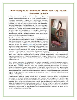 How Adding A Cup Of Premium Tea Into Your Daily Life Will Transform Your Life