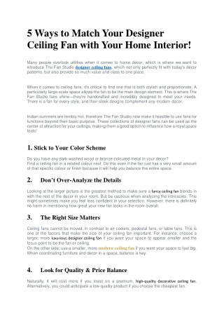 5 Ways to Match Your Designer Ceiling Fan with Your Home Interior