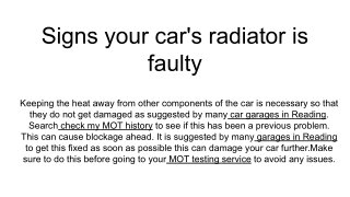 Signs your car's radiator is faulty