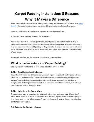 Carpet Padding Installation 5 Reasons Why It Makes a Difference